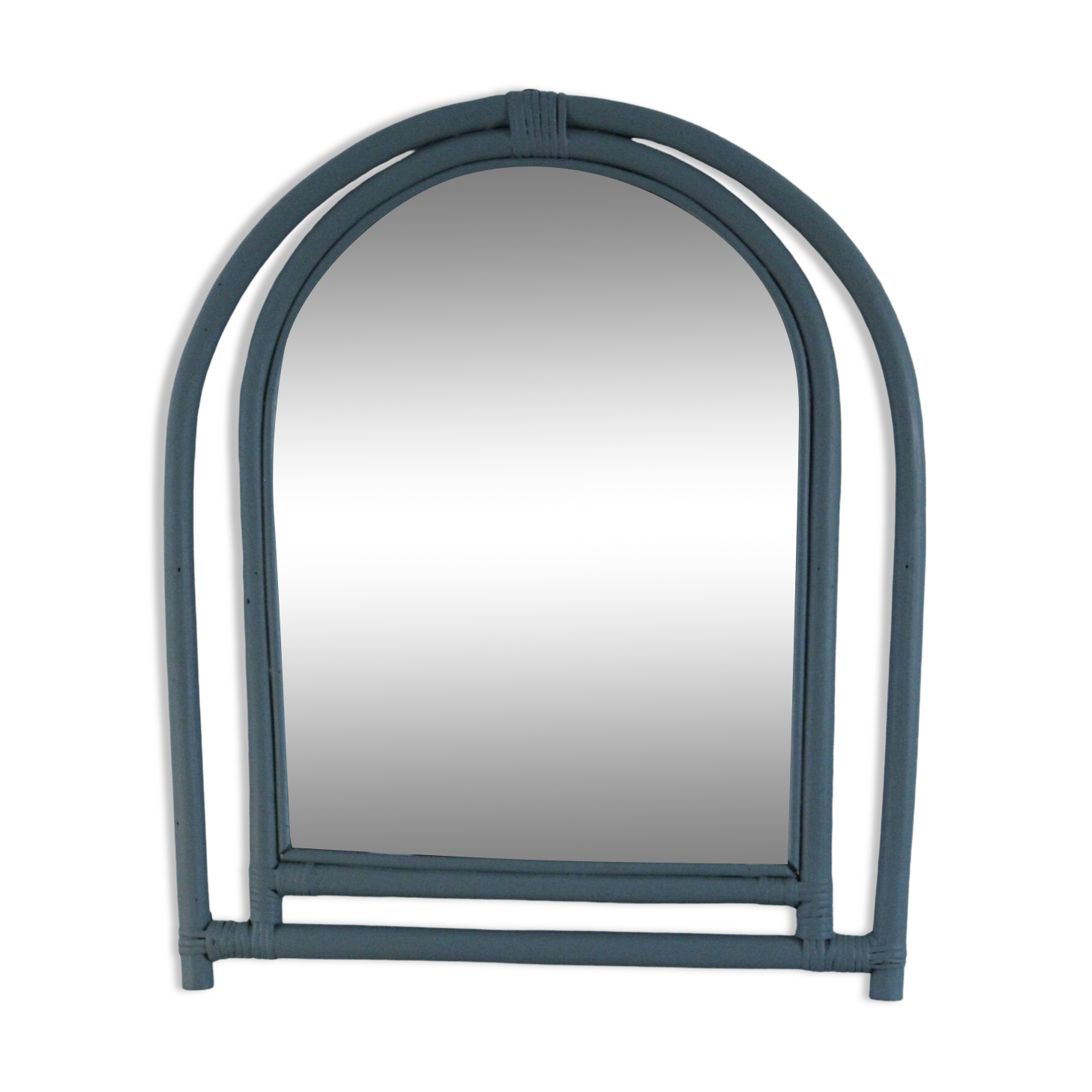 Sage green painted rattan mirror