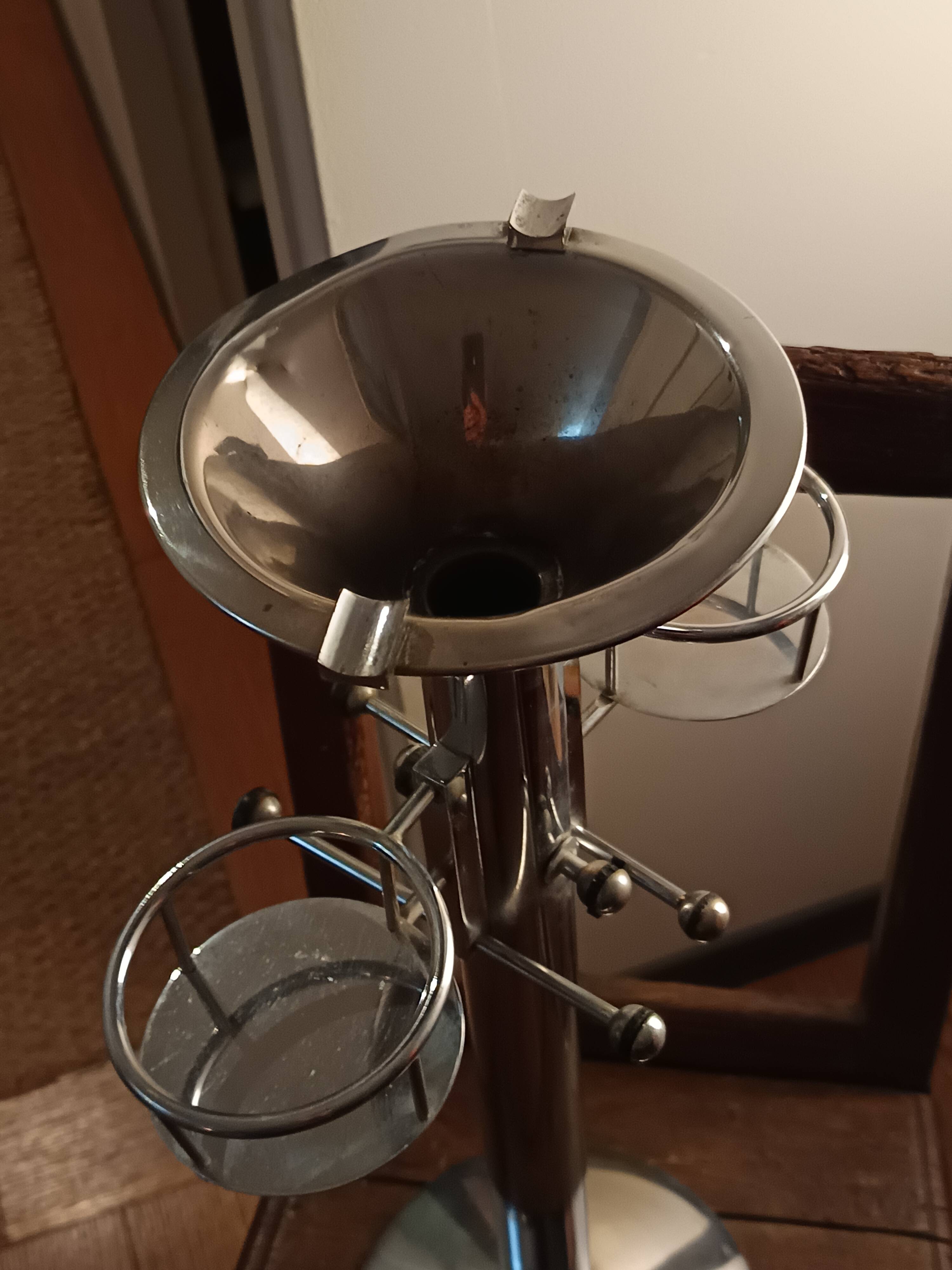 chrome standing ashtray with glass holder 1930 design by Boris Lacroix