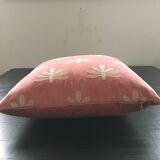 Pink cushion embroidered palm trees