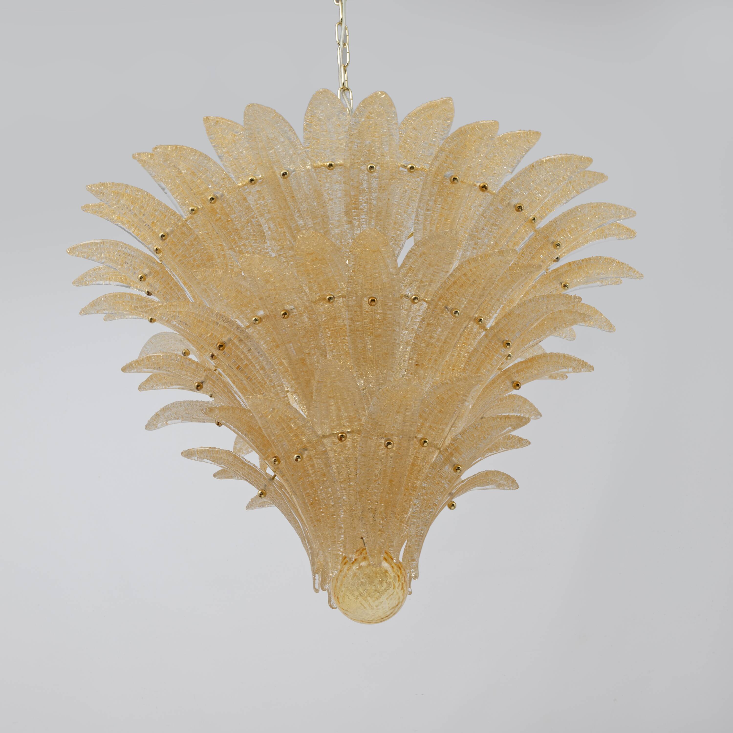 Barovier & Toso Style Gold-Palmette Murano Glass Pendant Chandelier
