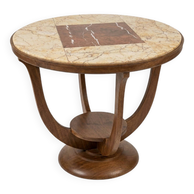Guéridon, table d’appoint Art déco en marqueterie de marbre et bois