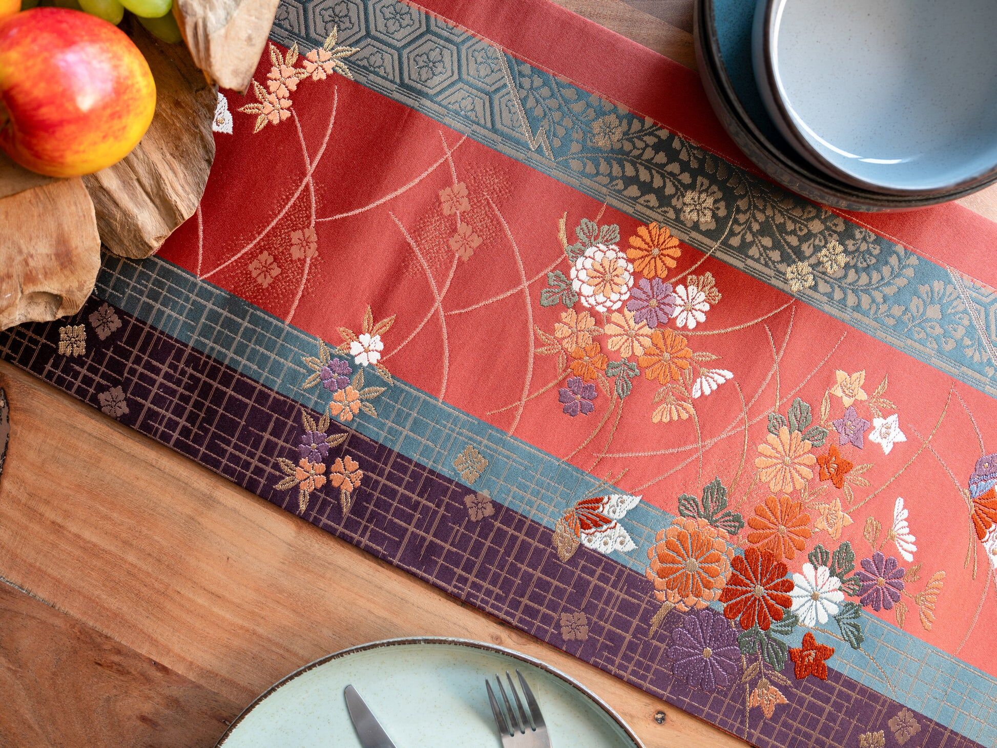 Imperial Garden Japanese silk table runner