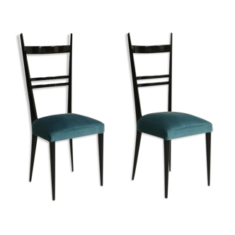 Pair of Italian chairs with high backs, 1950