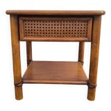 Pair of rattan and wood bedside tables from the 80s