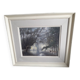 Old oil painting representing a landscape
