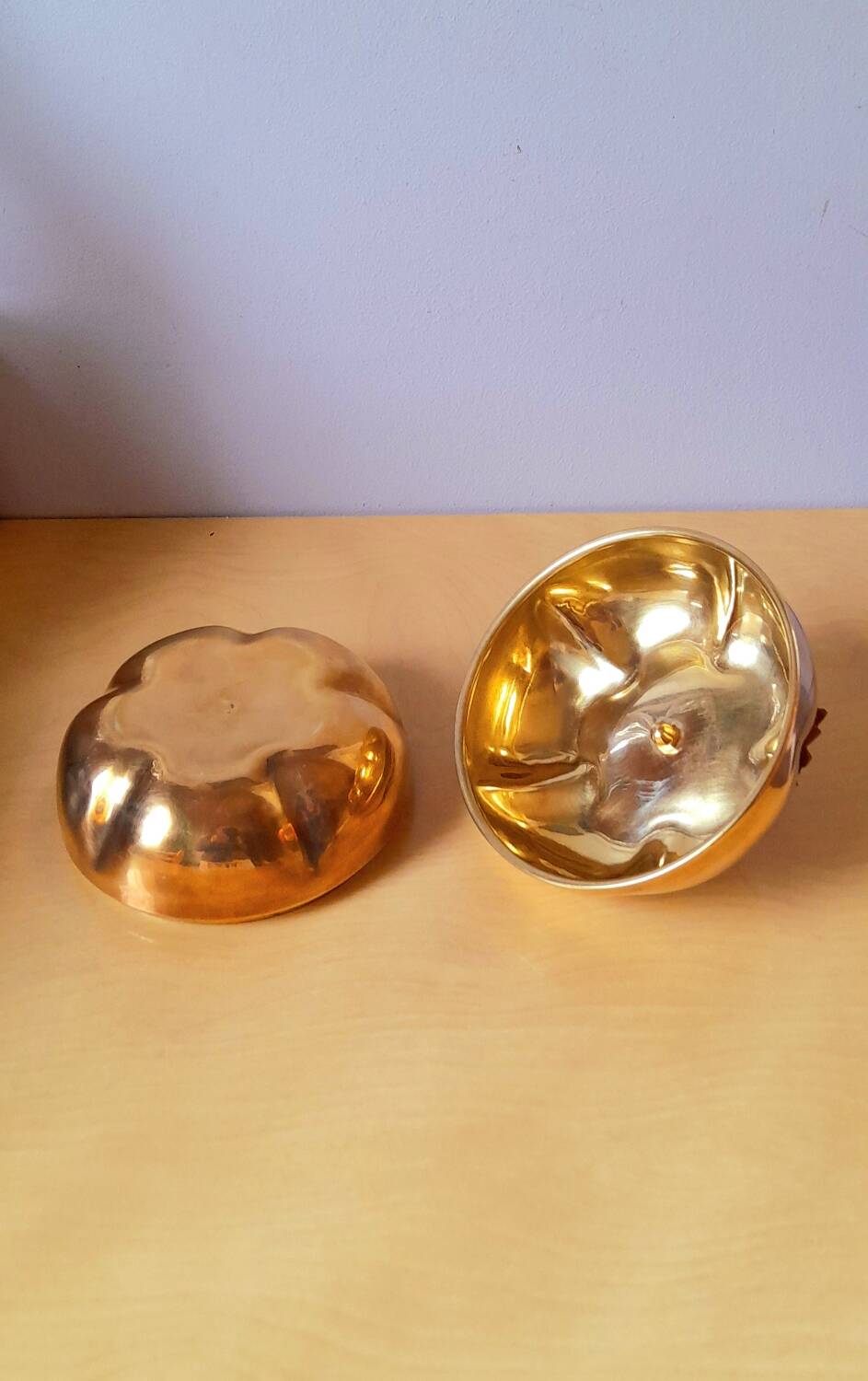 Apple and pear brass boxes from the 70s