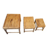 Mid century nest of 3 patinated bamboo tables, 1960s