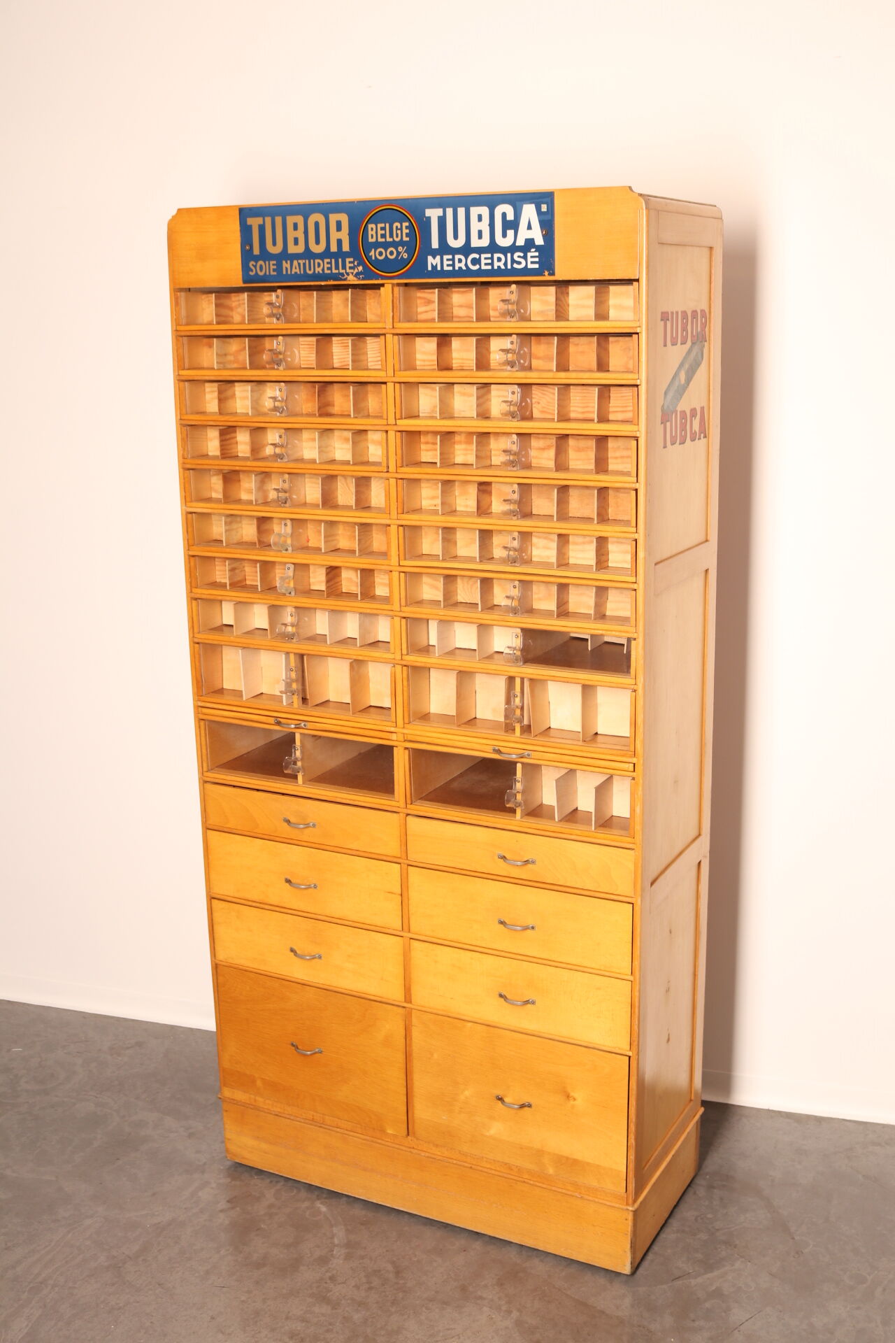 Xl vintage haberdashery 'tubor tubca' by poreye & fils - belgium - 1950's