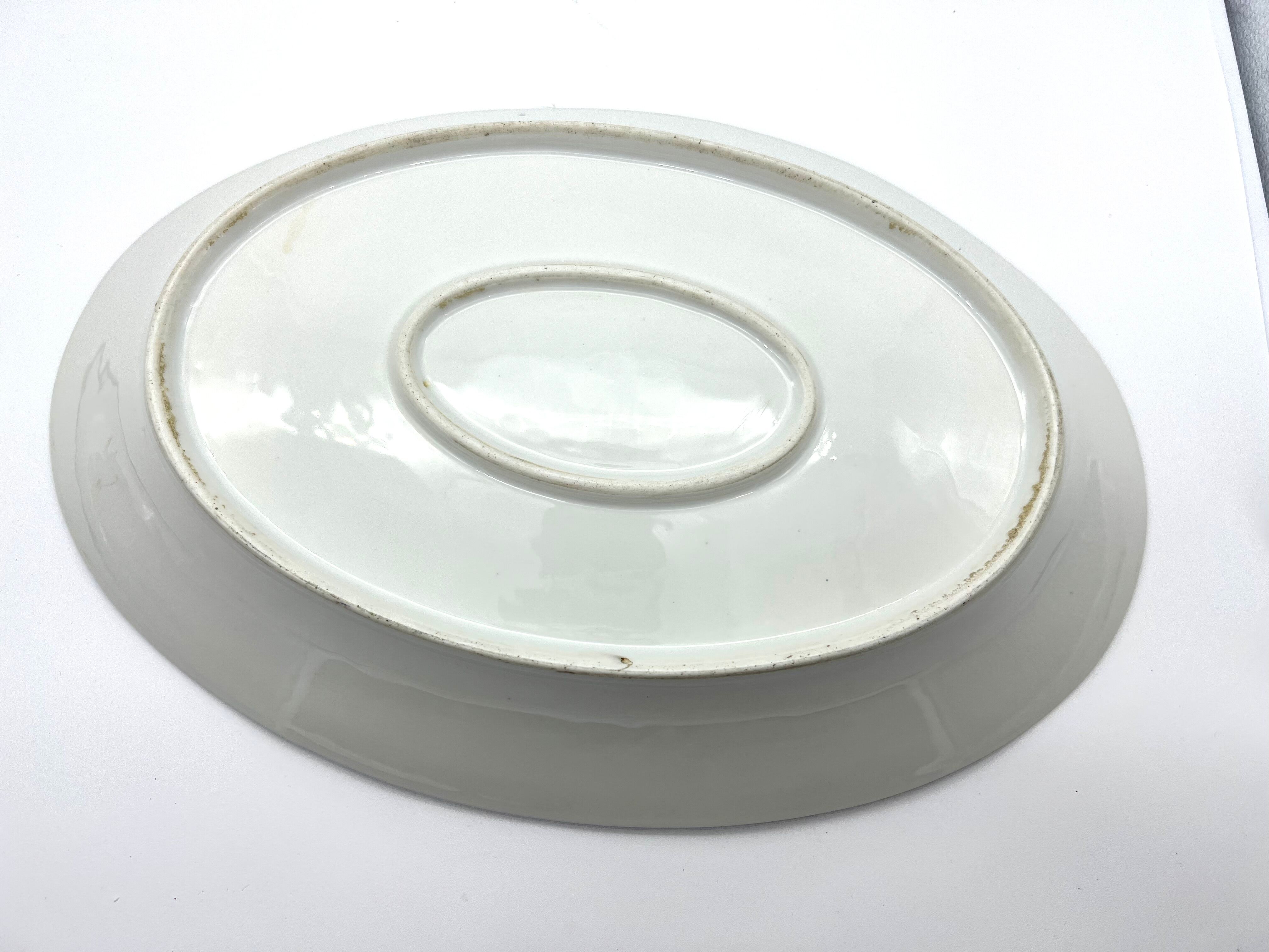 Monogrammed oval dish b h white and blue 39cm