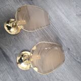 Set of 2 wall lights in gilded brass and opaline glass