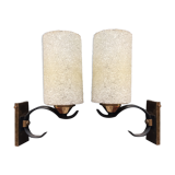 Pair of vintage wall lamps in pearl perspex and brass
