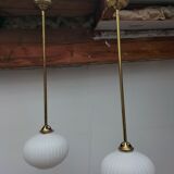 Pair brass and glass chandeliers