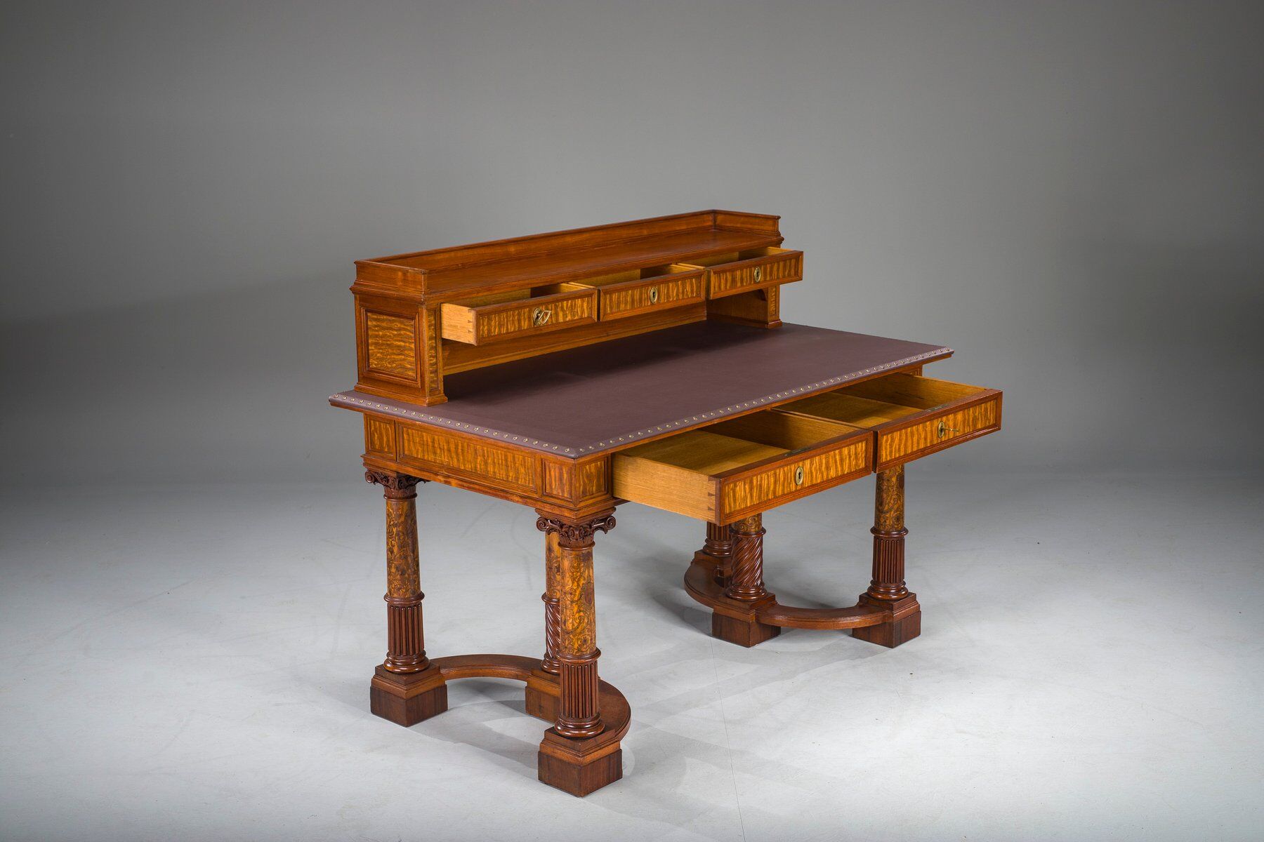 Wilhelmine secretary in walnut & exotic veneer with leather top