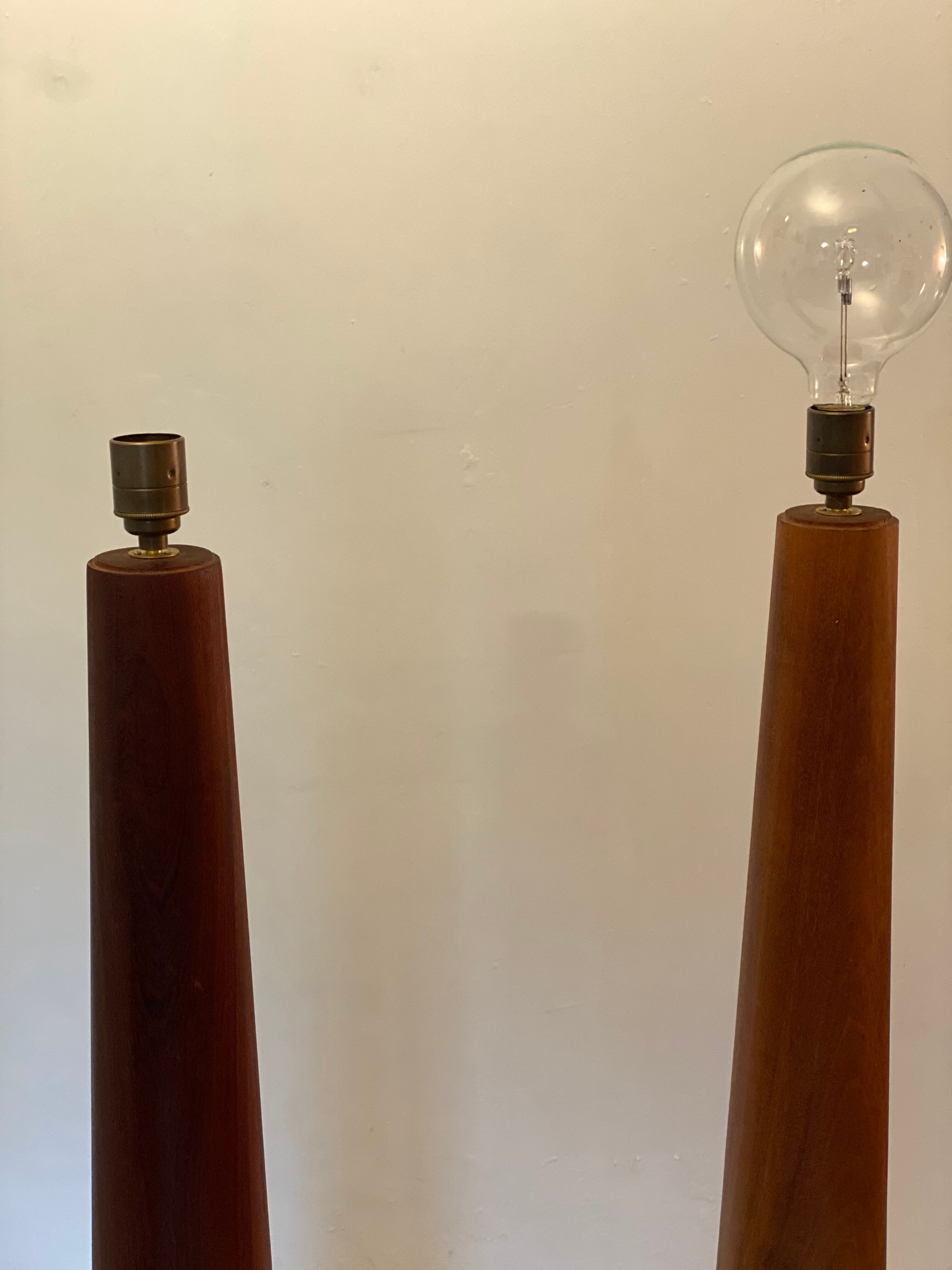 Pair of Bespoke Massive Teak Floor Lamps