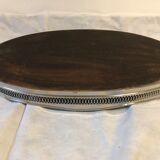 Service tray of silver metal, wood and fake tortoiseshells 1970