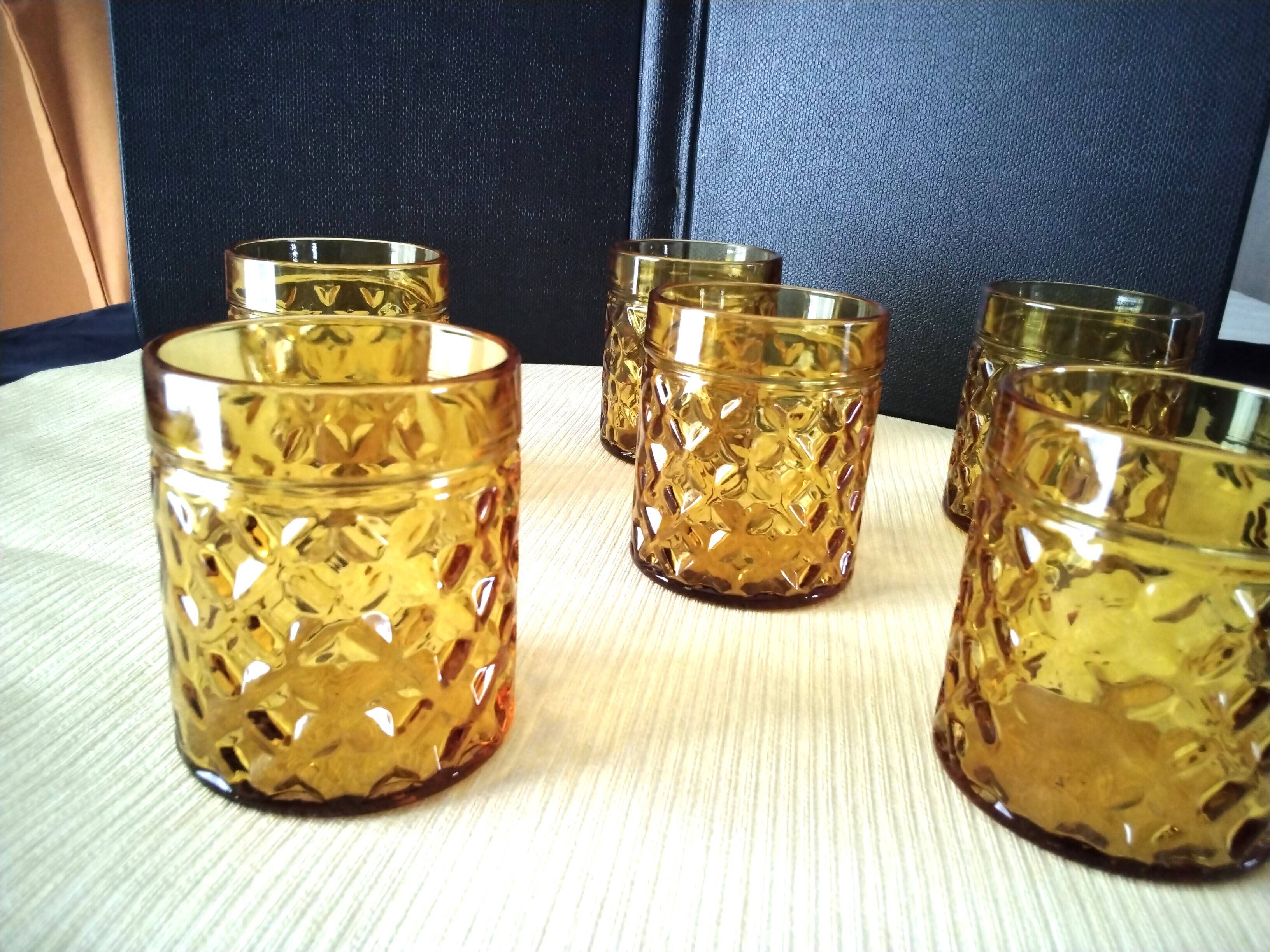 5 Vintage Pernod Amber Tumbler Glasses