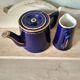 Small blue and gold teapot - milk pitcher - cobalt blue earthenware 1930