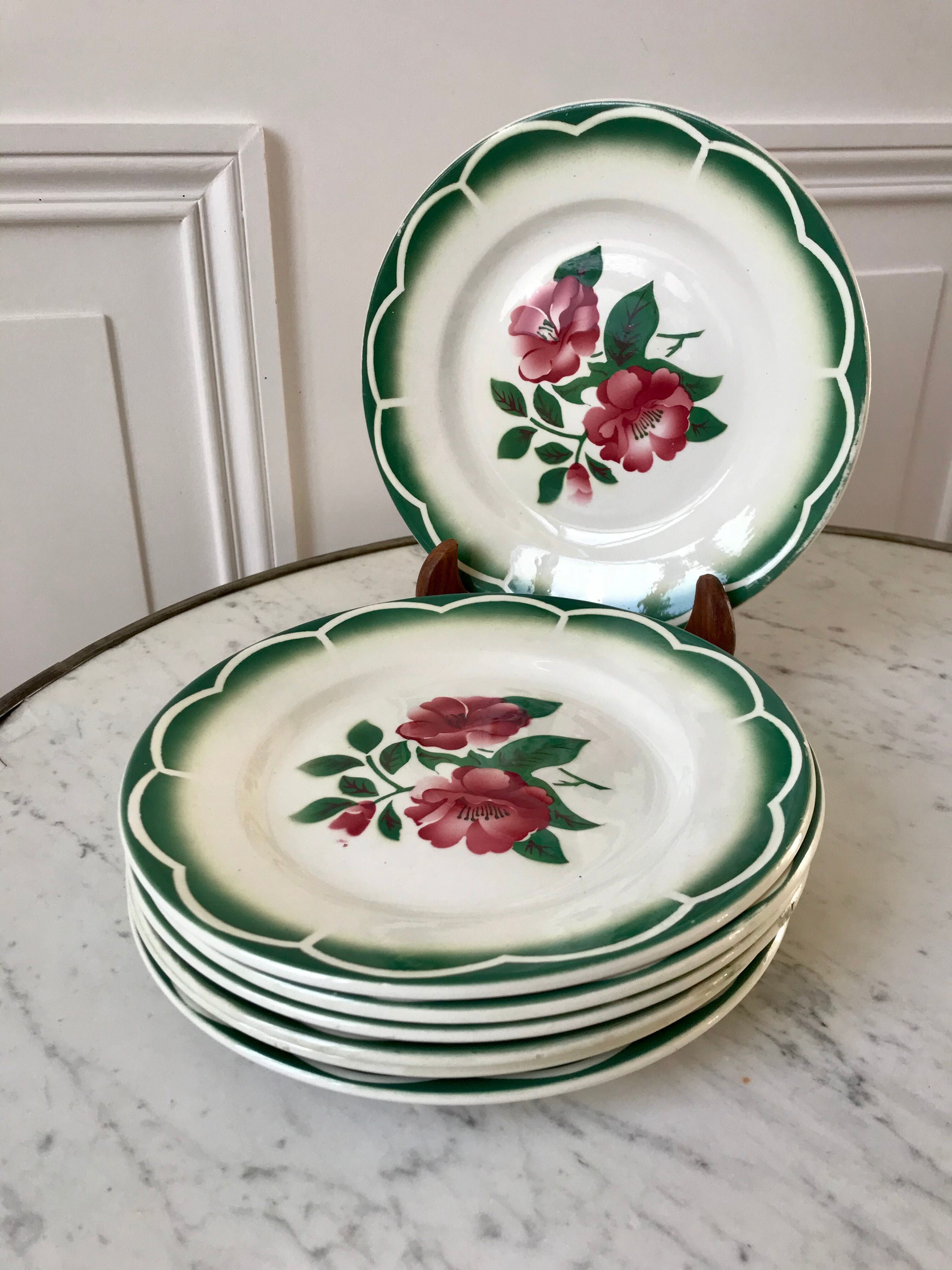 Set of 6 dessert plates Digoin Sarreguemines model "Mireille" years 30-40