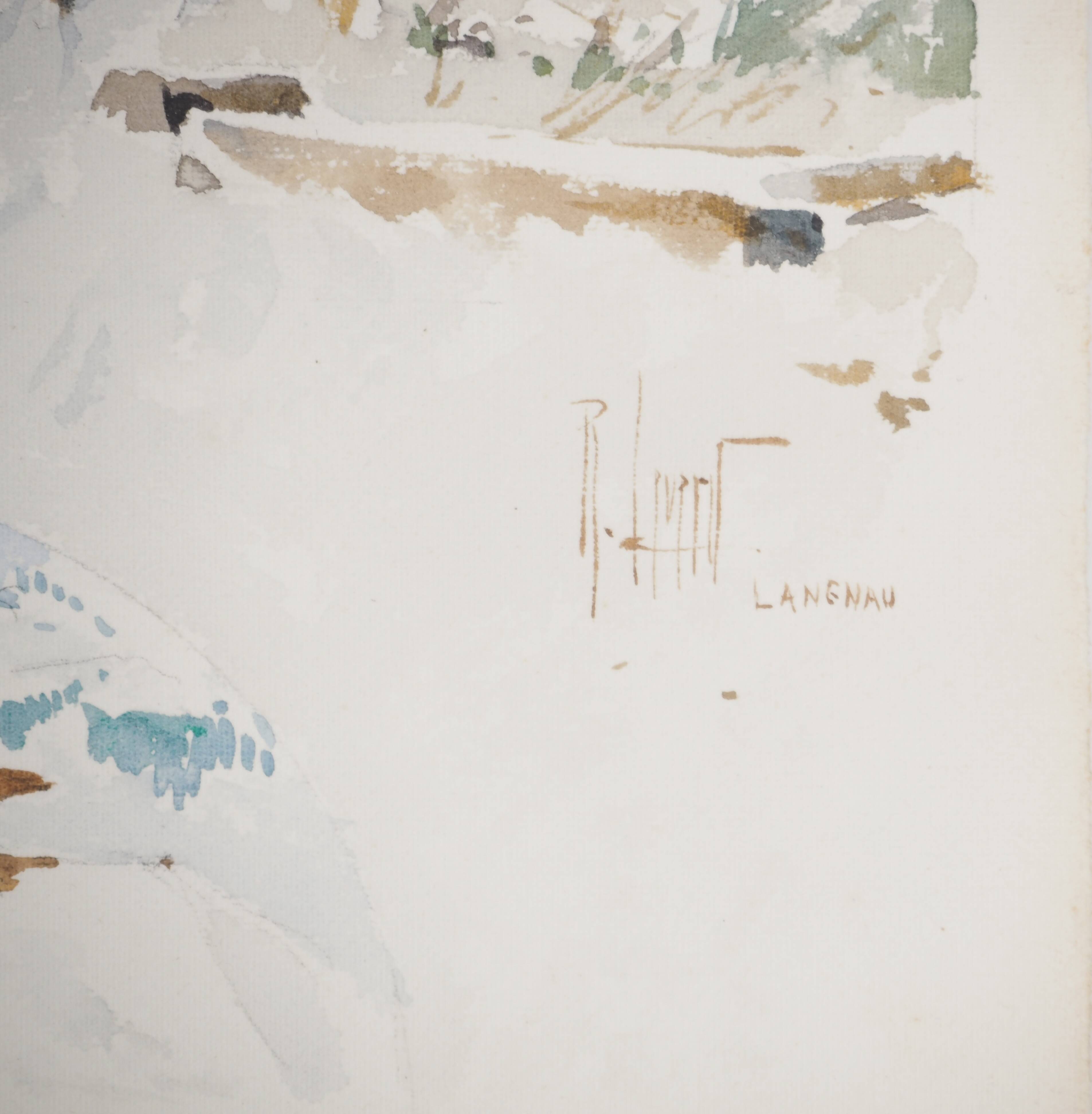 René leverd: switzerland, carriage ride in lagnau, original signed watercolor