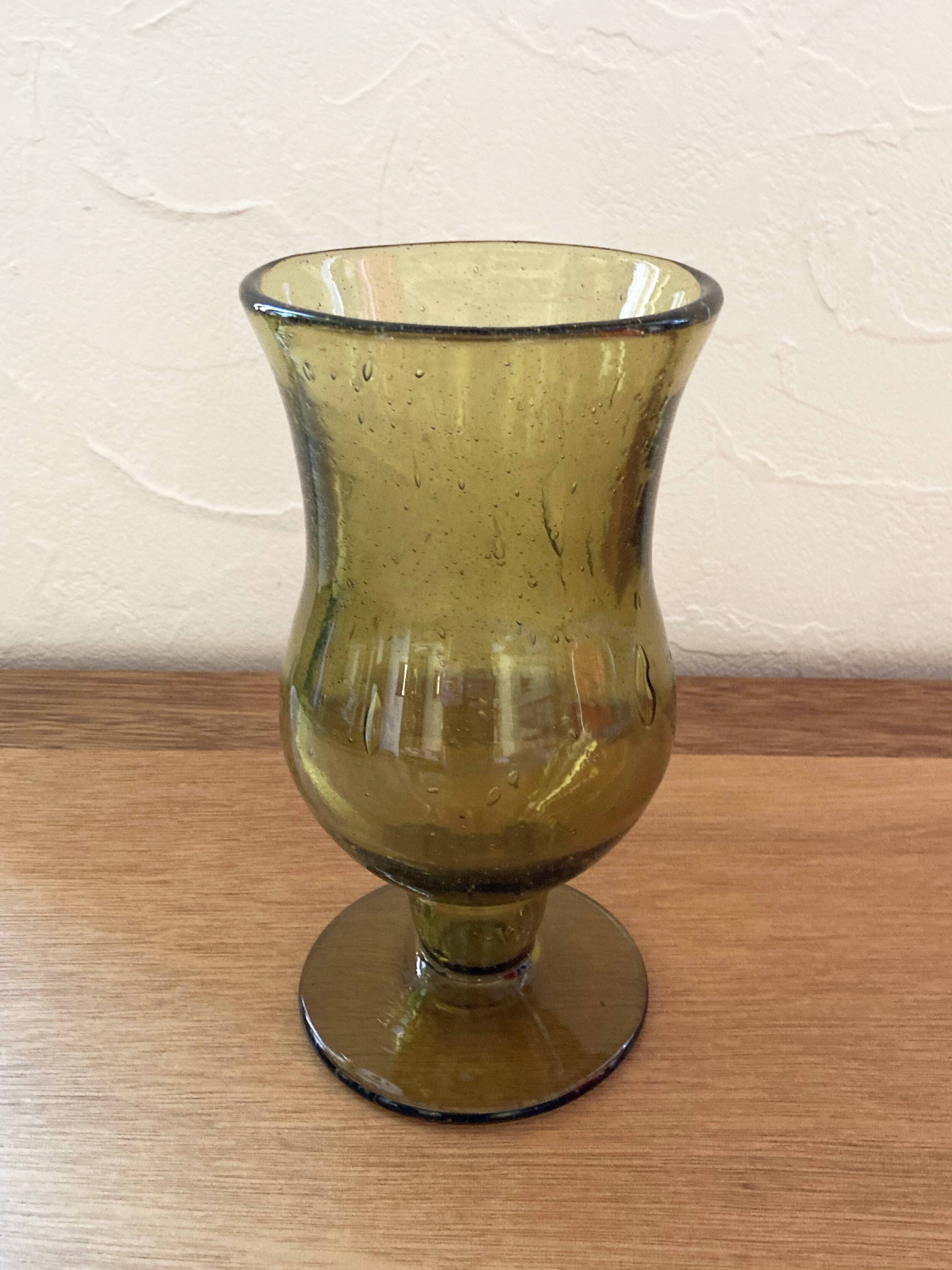 Bubbled glass vase, Biot style, moss green