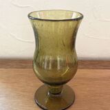 Bubbled glass vase, Biot style, moss green