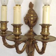 Magnificent Pair French Antique Bronze Triple Wall Lights Urn & Swag Detail