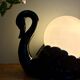 Vintage lamp, black ceramic swan and white opaline globe