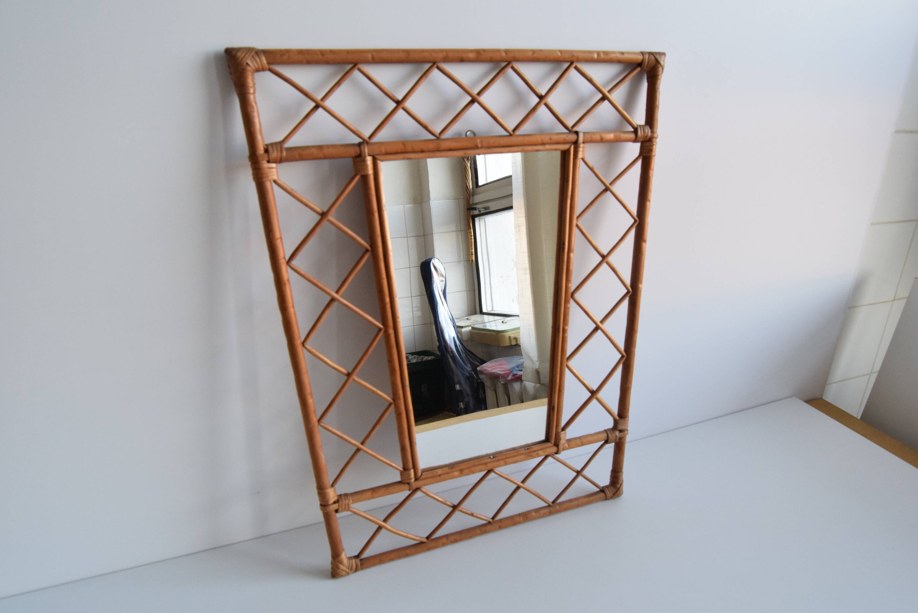 1970s Mid century Rattan wall mirror