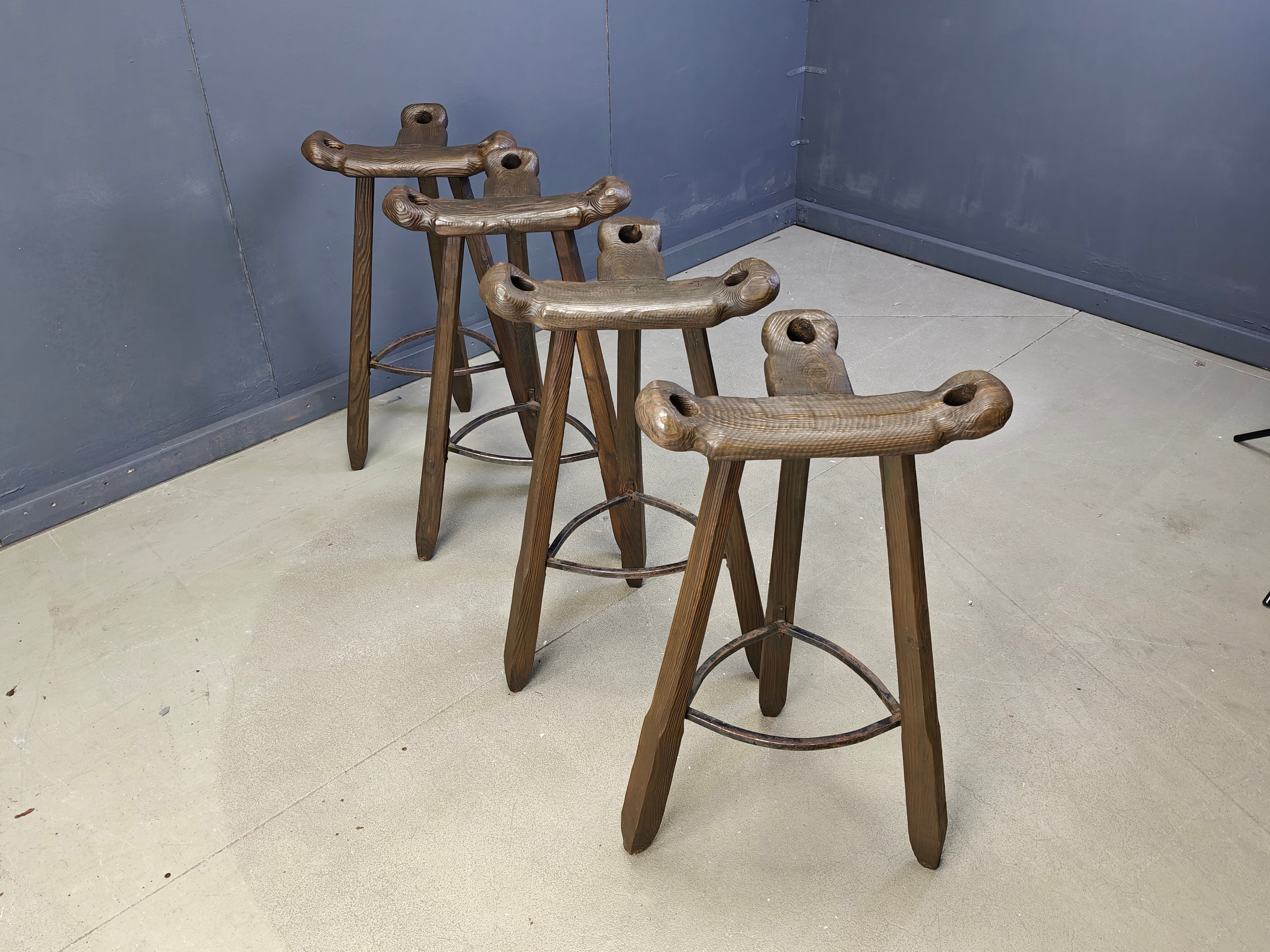 Mid-century brutalist bar stools - set of 4, 1960s