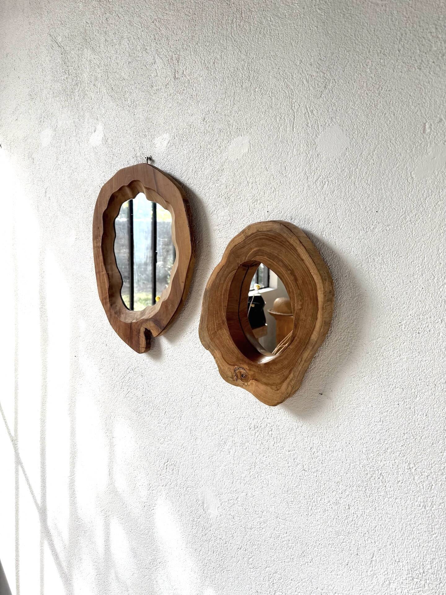 Set of 2 organic brutalist mirrors wood 1950s