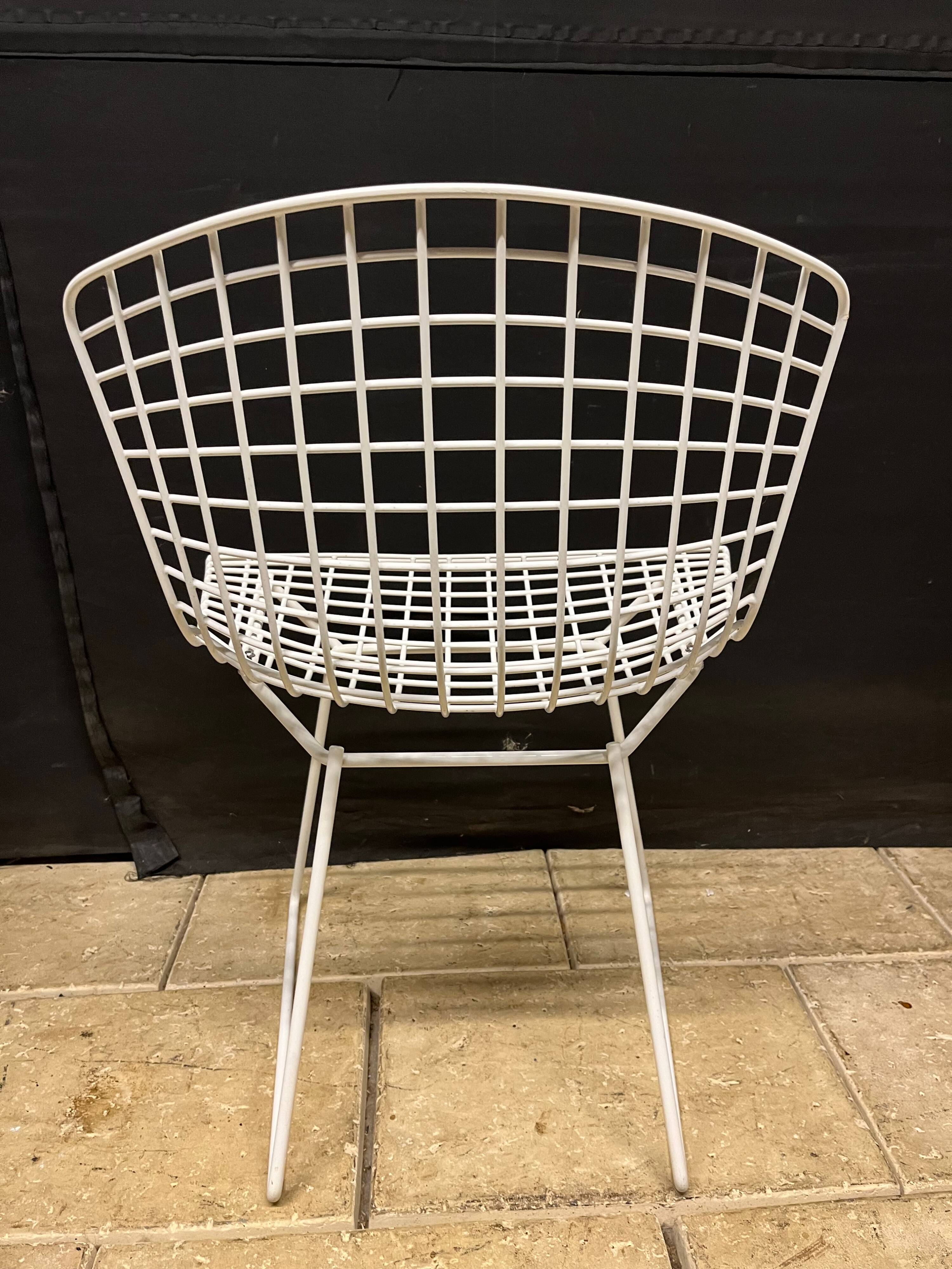 8 Chaises vintages Harry Bertoia Wire en maille de der Laqué Blanc Knoll