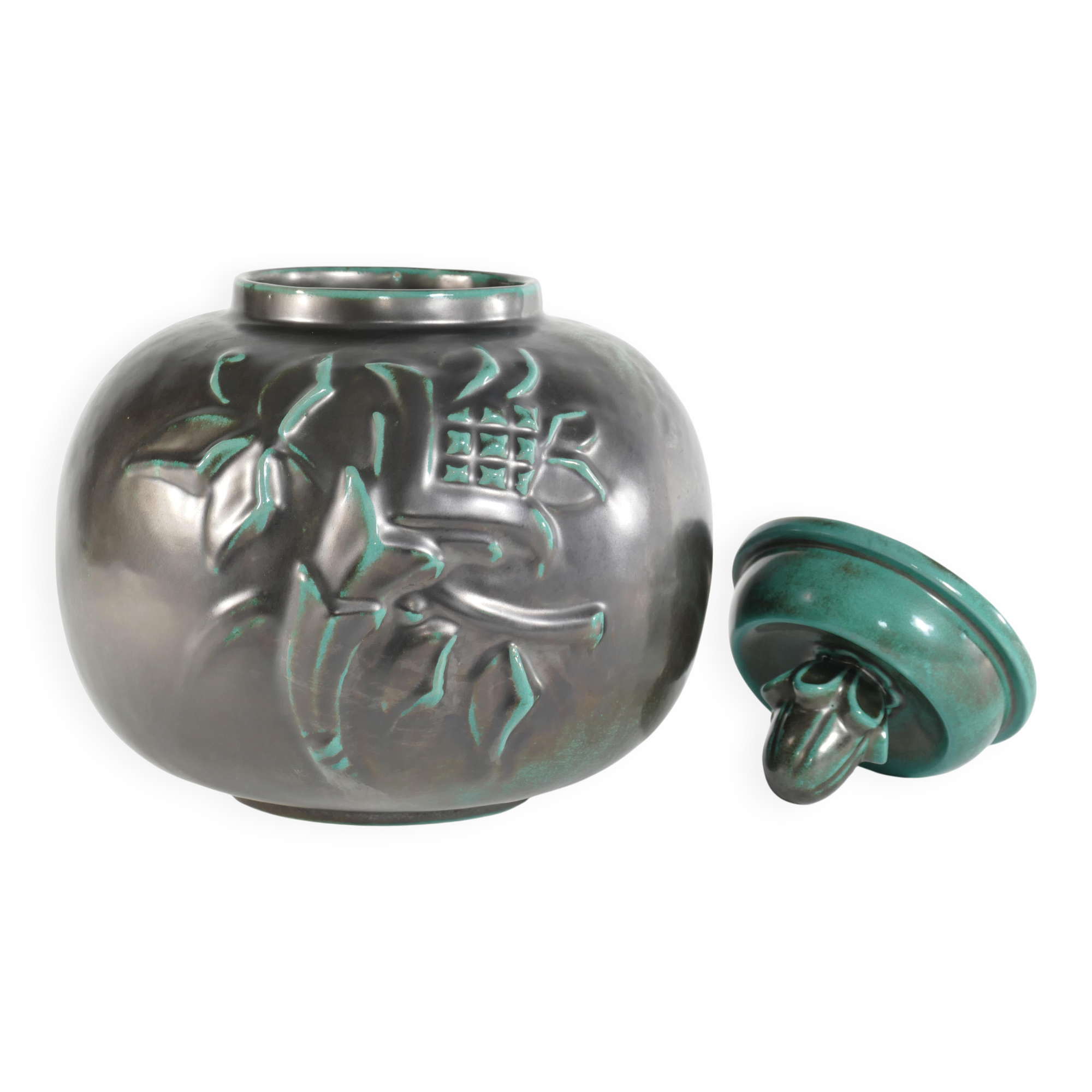Large Art Deco Green Lidded Jar by Anna-Lisa Thomson for Upsala-Ekeby, 1930's