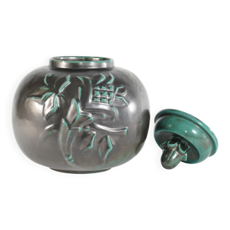 Large Art Deco Green Lidded Jar by Anna-Lisa Thomson for Upsala-Ekeby, 1930's