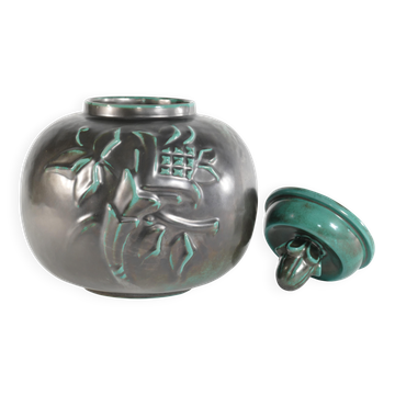 Large Art Deco Green Lidded Jar by Anna-Lisa Thomson for Upsala-Ekeby, 1930's