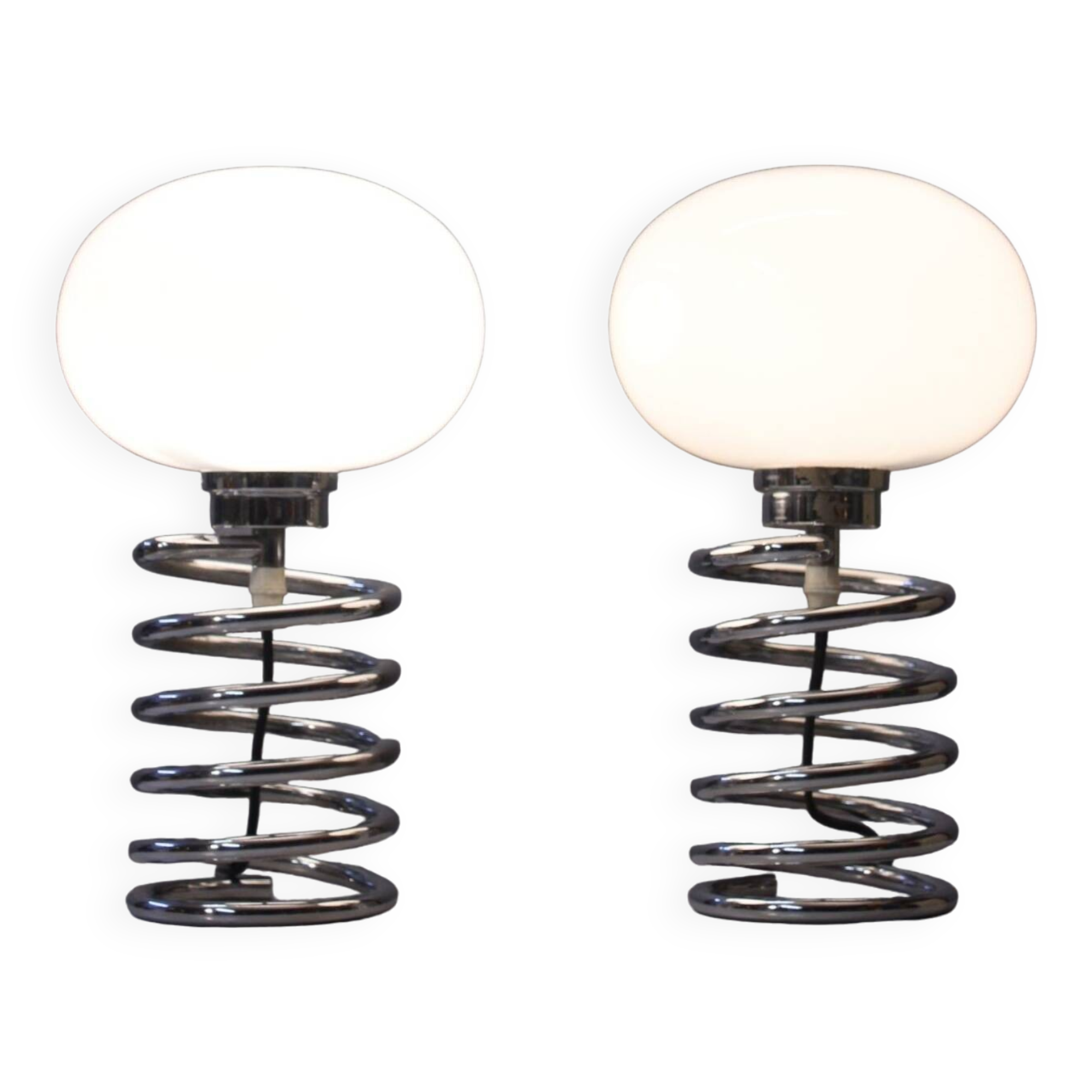 Pair of vintage chrome & opaline spring lamps 1970s