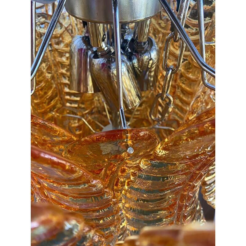 Contemporary Italian Amber “Felci” Murano Glass Chandelier