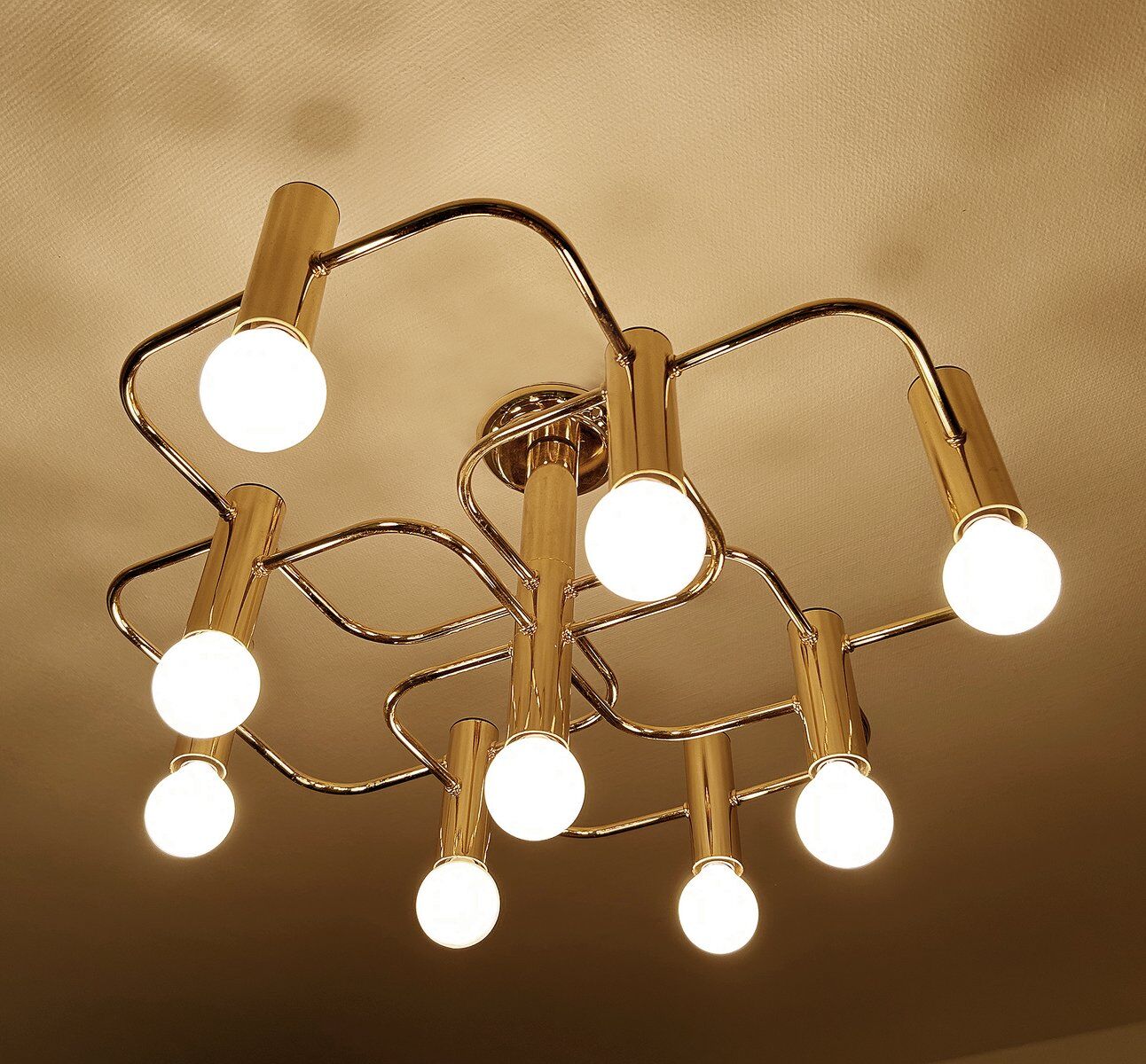 Large Space Age gilded ceiling light from Leola