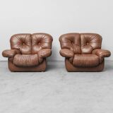 COPPIA DI POLTRONE VINTAGE IN PELLE MARRONE ANNI ’70 MODERNARIATO