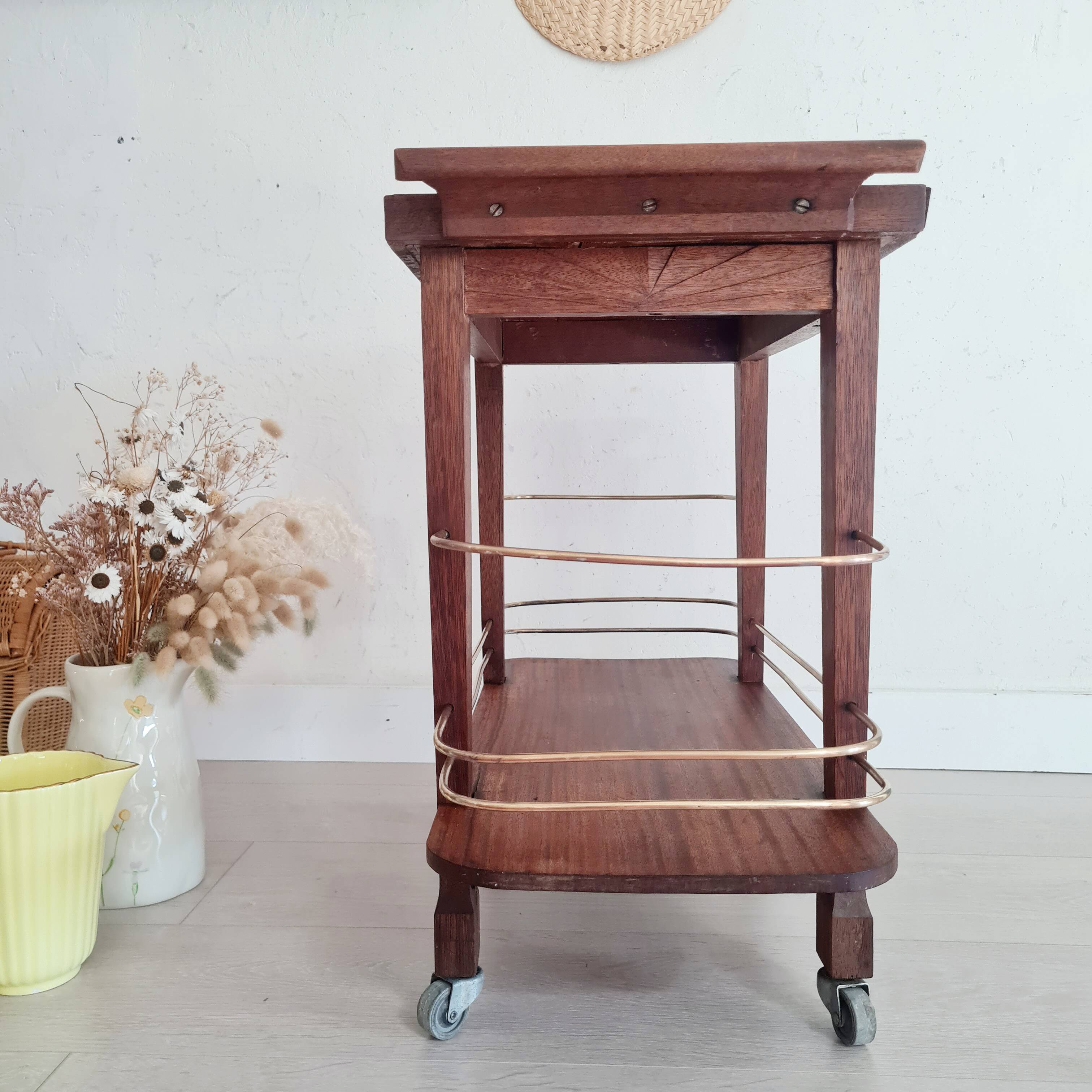 Desserte Art déco bois et laiton - petit modèle