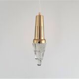 Set of 2 vintage glass & brass icicle pendant lamps for Vitrika, Denmark, 1960's/1970's