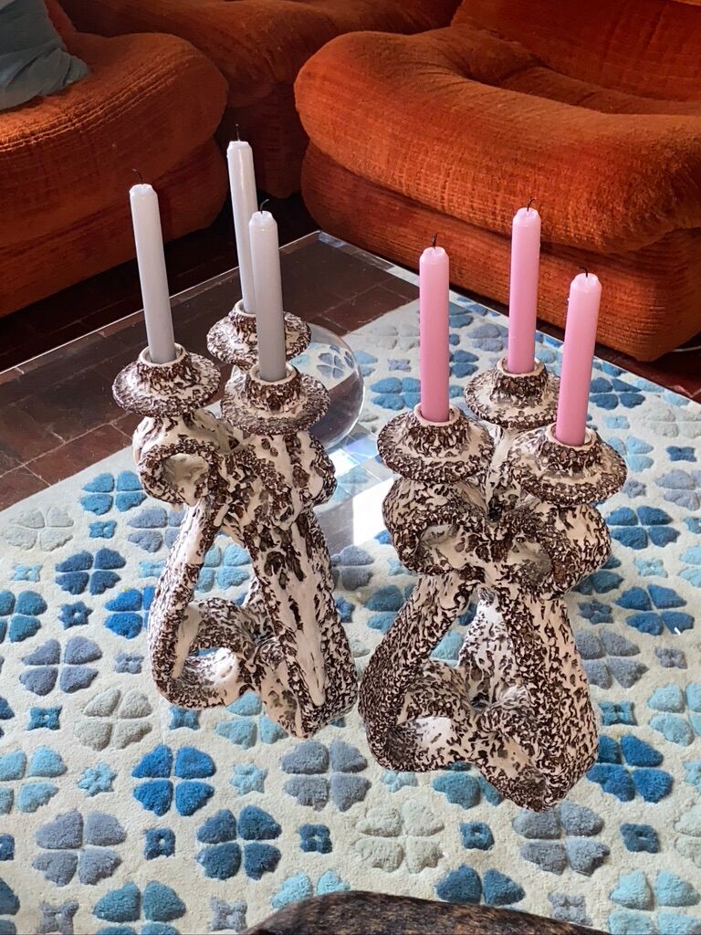 Large candle holders / candlestick Vallauris ceramic fat lava Marius Giuge 1950 x2