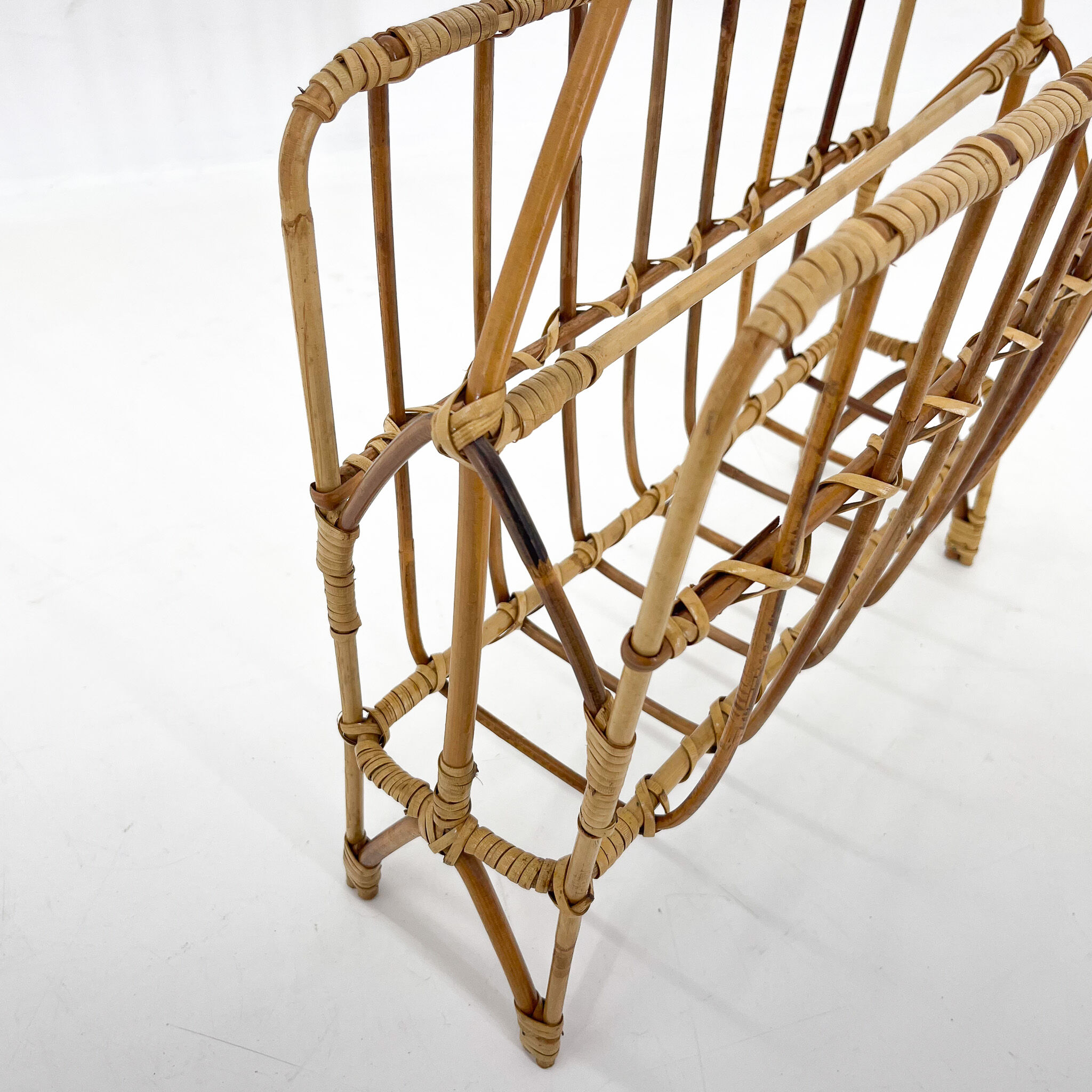 1970s Bamboo Magazine Holder, Czechoslovakia