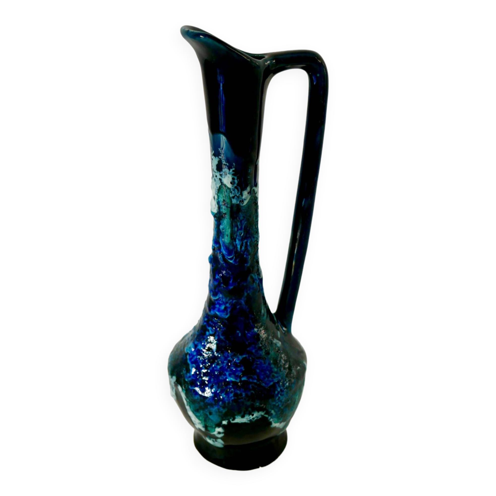 Fat Lava blue ceramic pitcher from the 70s