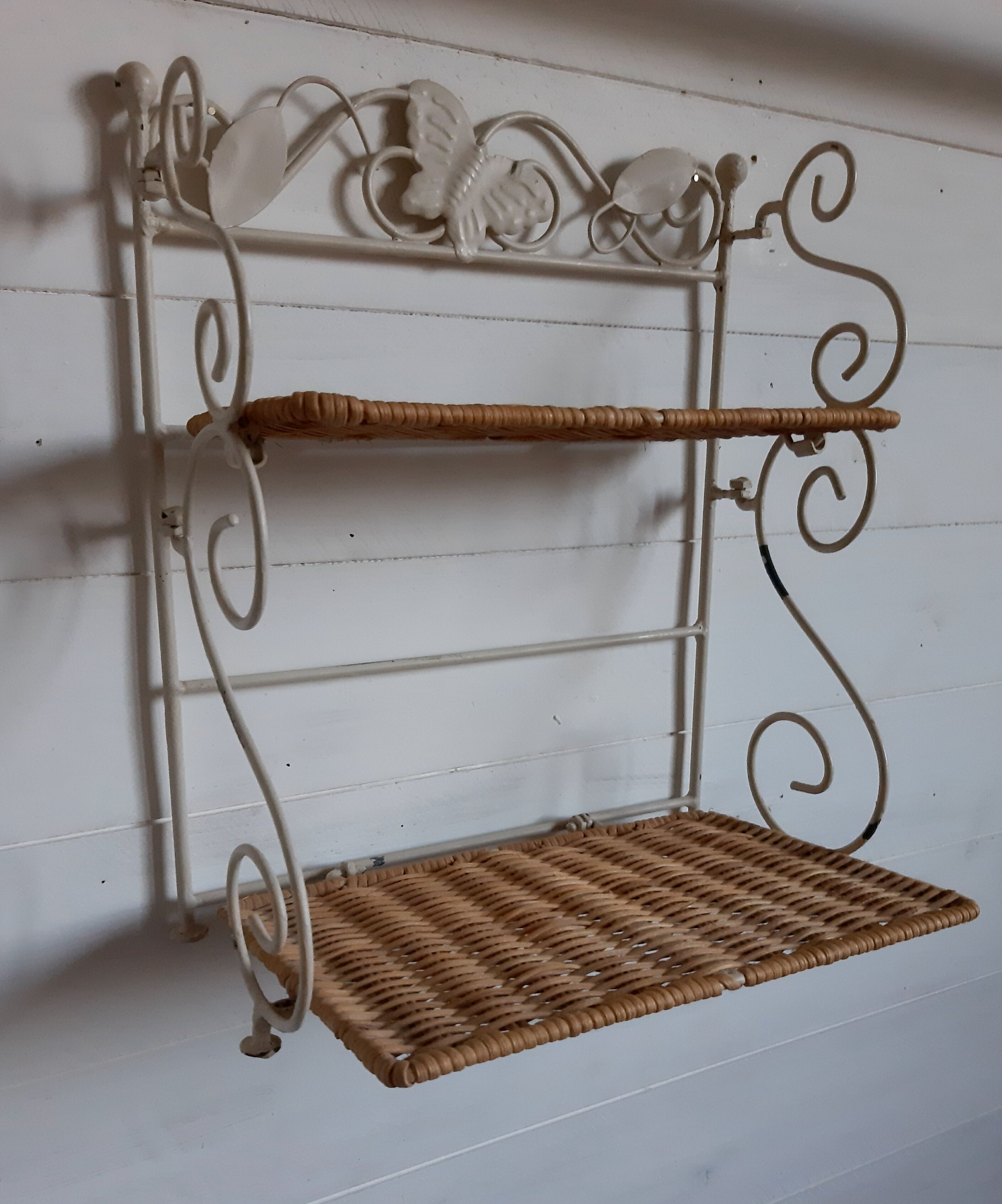 Rattan shelf and wrought iron