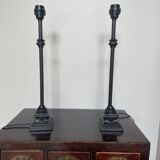 Pair of metal table lamps and shabby chic lampshade
