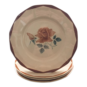 Set of 4 Digoin plates with pink decoration