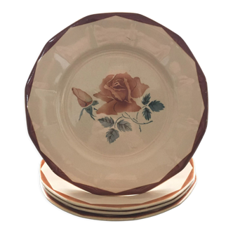 Lot 4 assiettes Digoin décor roses