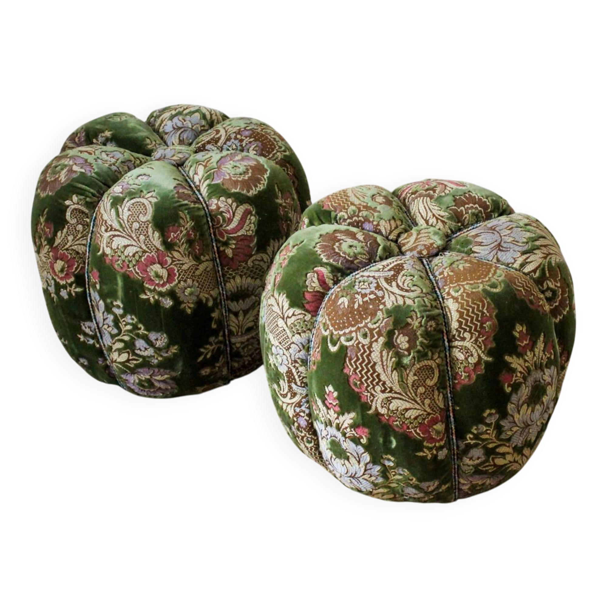 Duo de poufs en velours fleuri