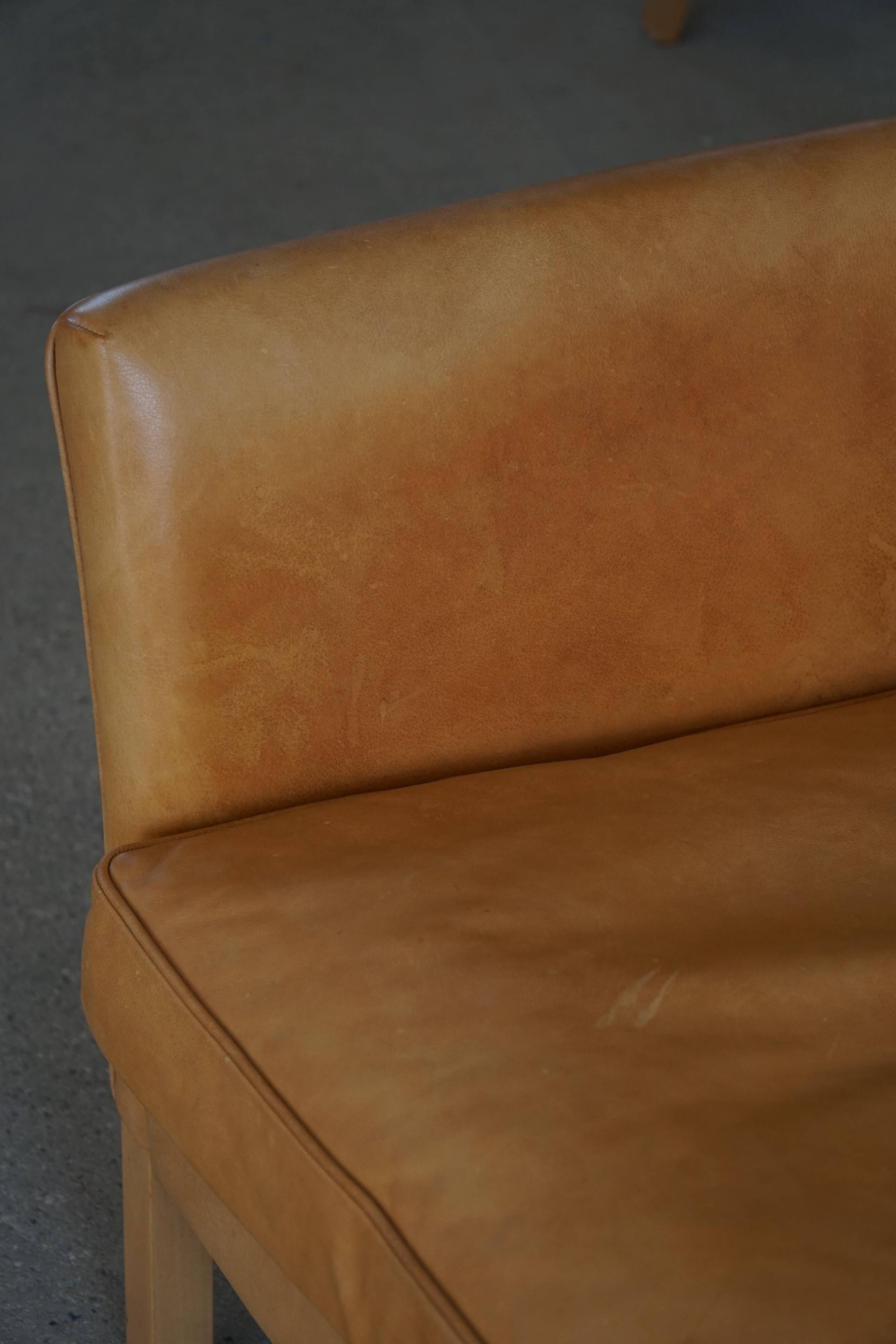 Danish Midcentury 3-seater canapé by Stouby in cognac brown leather, made in the 1970s.