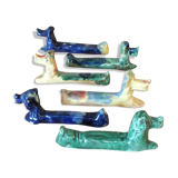 6 knife-wielding colorful ceramic dogs 60s